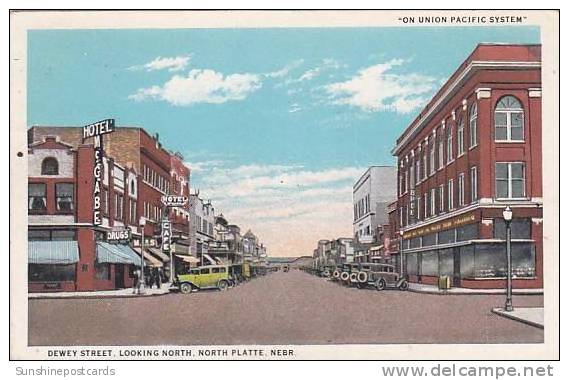 Nebraska North Platte Union Street Looking North 1938 Curteich - North Platte