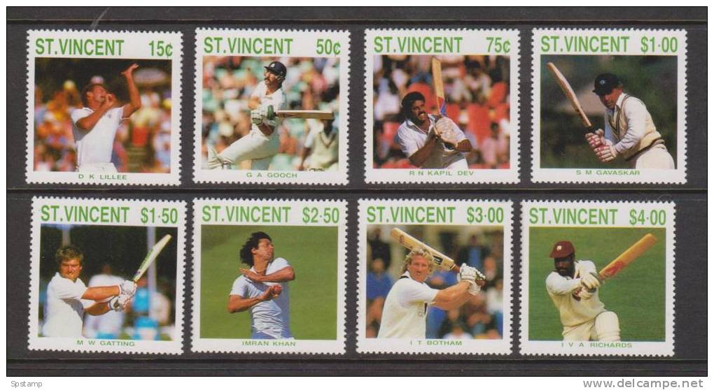 St Vincent 1988 Cricket / Famous Cricketer Set 8 MNH - St.Vincent & Grenadines