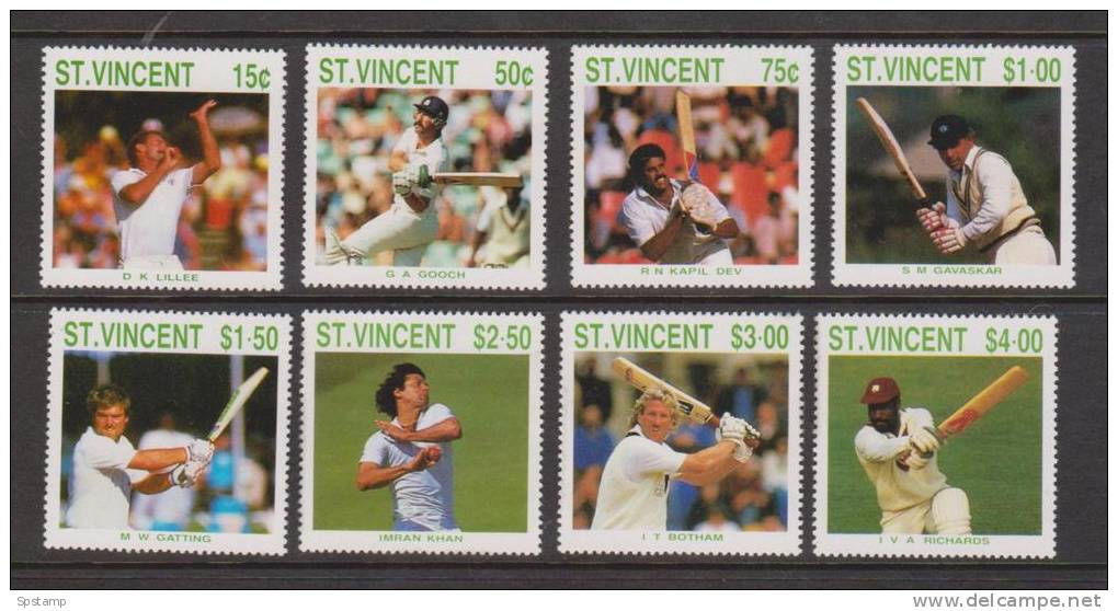 St Vincent 1988 Cricket / Famous Cricketer Set 8 MNH - St.Vincent Und Die Grenadinen