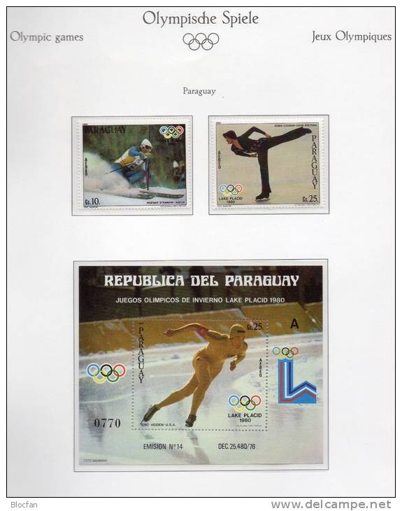 Olympiade Lake Placid 1980 Paraguay 3288/9+Block 352 ** 32€ Winner Eiskunstlauf Winter-sport Bf Olympic Sheet Of America - Invierno 1980: Lake Placid