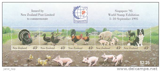 New Zealand 1995 Farm Animals Mini Sheet Overprinted Singapore 95, MNH - Blocks & Sheetlets