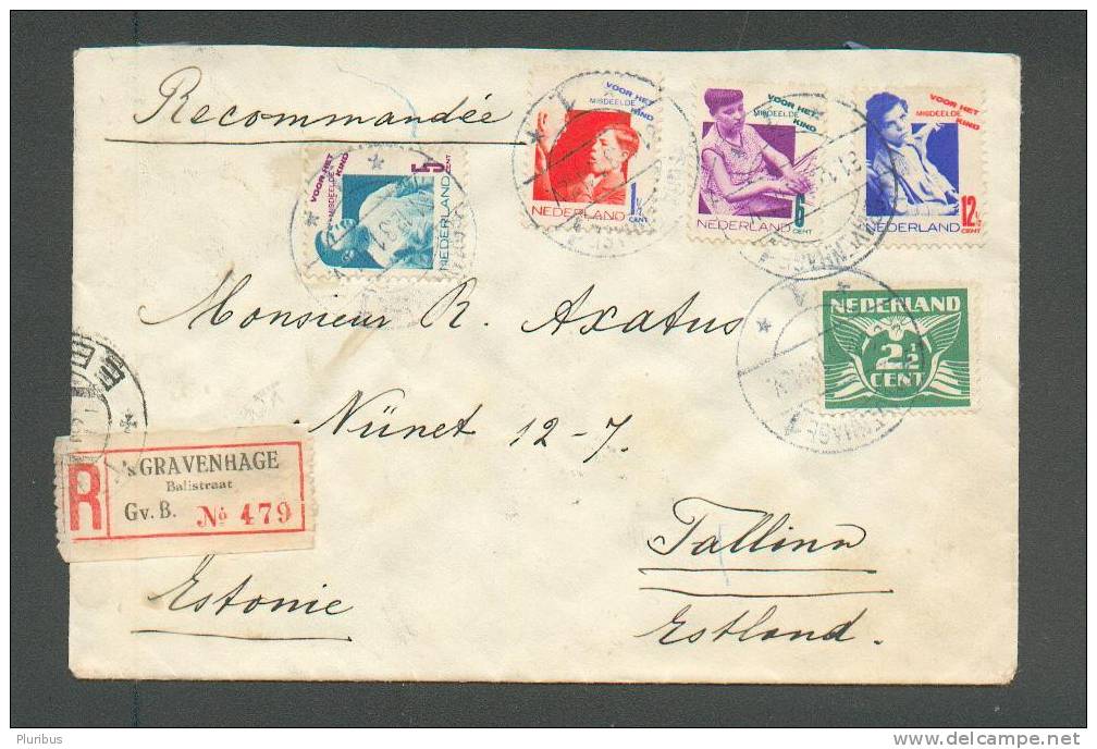 1932  NETHERLANDS  GRAVENHAGE  REGISTERED   COVER  TO  ESTONIA  TALLINN , CHILDREN  WELFARE , DISABLED  BLIND  GIRL ,M - Lettres & Documents