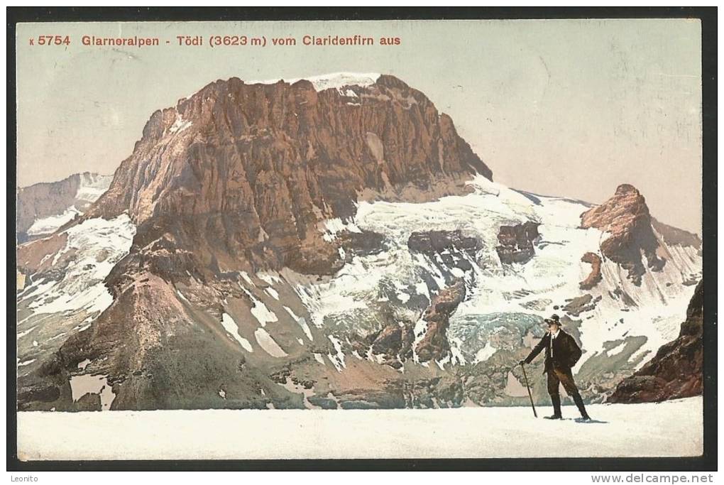 GLARNERALPEN Tödi Von Claridenfirn Aus Mit Bergsteiger Von Netstal Nach Oberwinterthur 1912 - Netstal