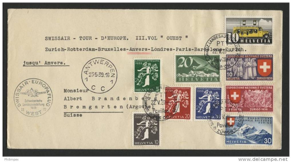 SWITZERLAND, TWO SPECIAL FLIGHTS ON COVER 1939, WITH GOOD COLOR VARIANT! - First Flight Covers