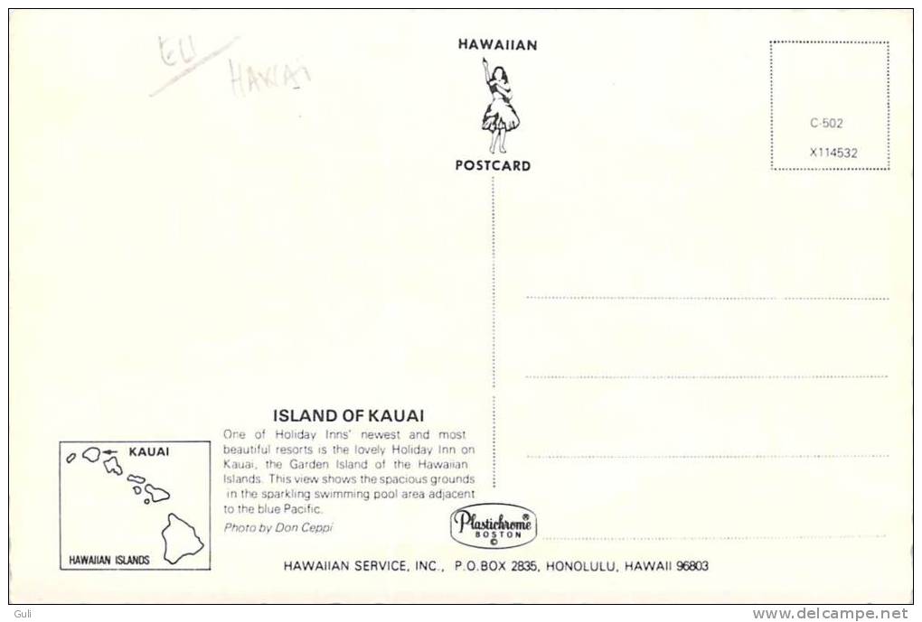 Etats-Unis-HI-Hawaii-LOT, Ensemble De 2  Cpsm = 5 Scans Island Of KAUAI (POOLSIDE AT HOLIDAY INN/MOUTH  WAILUA RIVER) - Kauai