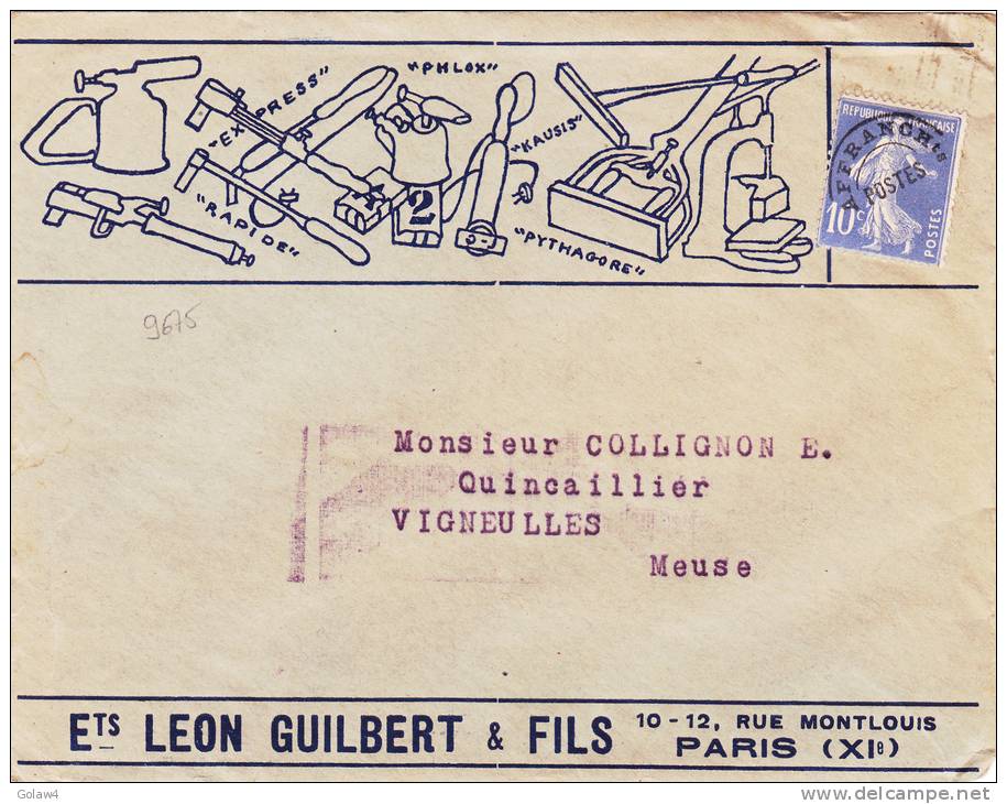 9675# PREO N° 66 SEMEUSE / LETTRE ILLUSTREE LEON GUILBERT EXPRESS RAPIDE KAUSIS PARIS Pour VIGNEULLES MEUSE - 1921-1960: Période Moderne