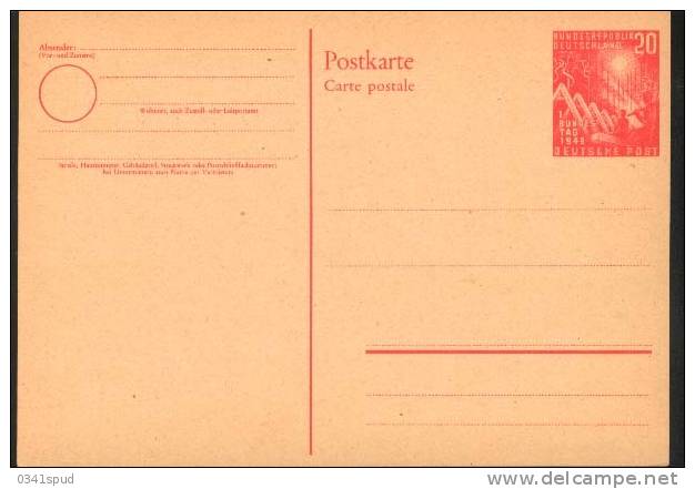 1949 Germania Deutschland  Postkarte Bundestag - Postcards - Mint