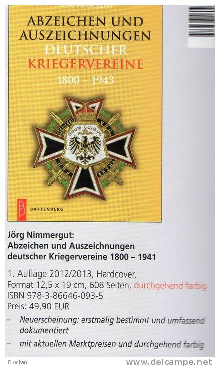 Abzeichen Kriegervereine In Deutschland Katalog 2013 New 50€ Nachschlagwerk Auszeichnungen Bis 1943 Catalogue Of Germany - Original Editions