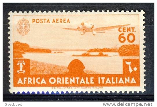 AOI Posta Aerea 1938 SS 11 Soggetti Vari, N. A3 C. 60 Arancio MNH Cat. € 10 - Africa Oriental Italiana