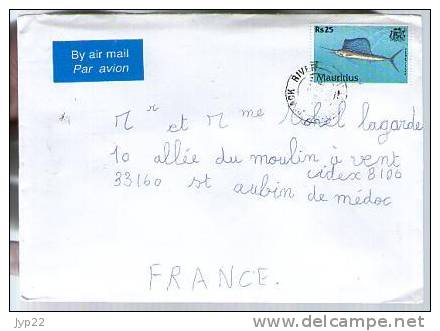 Lettre Cover Par Avion Via Air Mail Mauritius Ile Maurice Pour France - Black River 28-12-2002 / Tp Poisson Espadon ? - Maurice (1968-...)