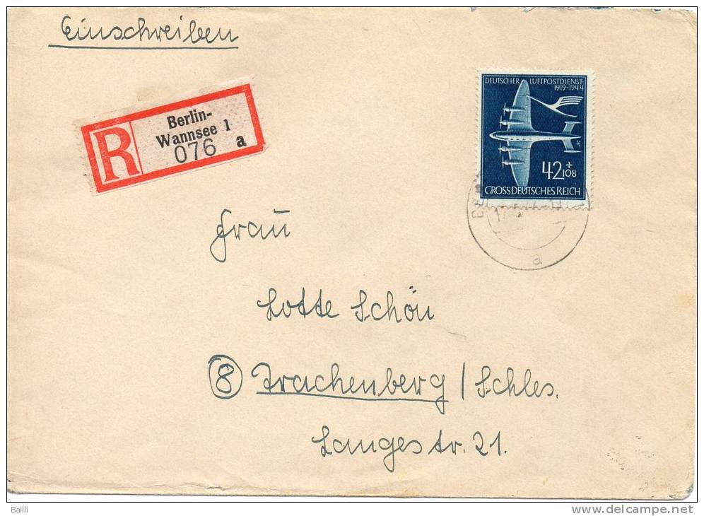 ALLEMAGNE LETTRE RECOMMANDEE BERLIN WANNSEE 1944 - Andere & Zonder Classificatie