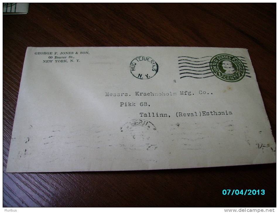 USA  POSTAL STATIONERY  COVER  1928 NEW YORK  TO  ESTONIA - 1921-40