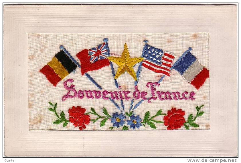 MILITARIA / MILITAIRE / CARTE BRODEE / PATRIOTIQUE / Souvenir De France - Patriotiques