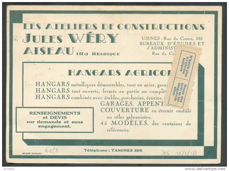 CERES 10 Centimes Obl. Mécanique De CHARLEROI 1 Sur Carte Du 6-VII-1933 Vers Borinnes (biffé) Et Réexpédiée Vers AISEAU - 1932 Ceres And Mercurius