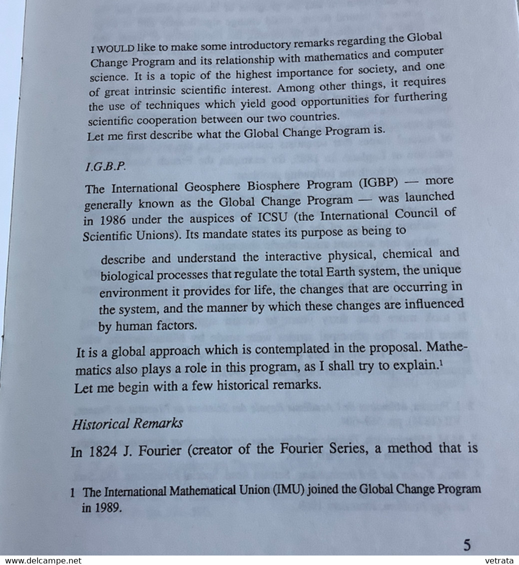 Global Change And Mathematics De Jacques Louis Lions (18 Pages, Jérusalem - 1992) (en Anglais) - Matemáticas