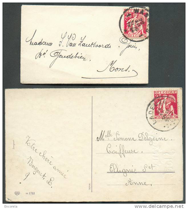 CERES 25 Centimes (x2) Obl. Sc De LADEUZE Et WASMES Sur 1 C.P. Et 1 Enveloppe Carte De Visite - 8738/9 - 1932 Ceres Y Mercurio