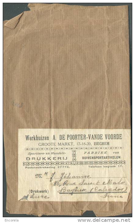 CERES 10 Centimes (paire) + Léopold III Col Fermé 70 Centimes Obl. Sc ISEGHEM Sur Bande D´imprimée (Maison De Poorter-Va - 1932 Ceres And Mercurius