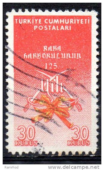 TURKEY 1960 125th Anniv Of Territorial War College - Crossed Sabres  30k. - Red And Yellow  FU - Oblitérés