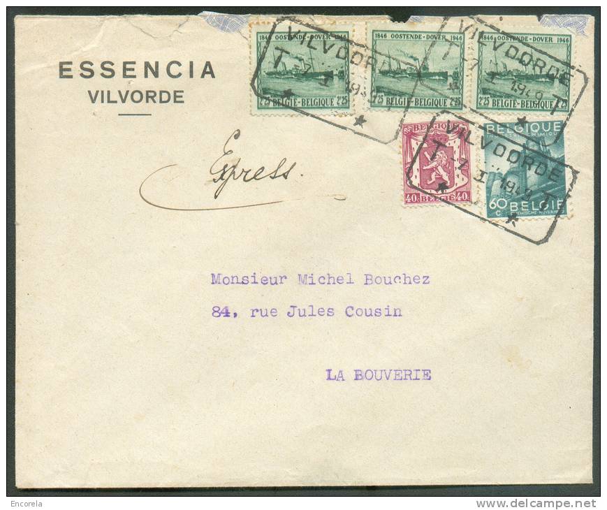 Diverses Valeurs Industruie/Ostende Douvres Obl. Télégraphique VILVOORDE T * T Sur Lettre Exprès Du 7-I-1949 Vers La Bou - 1948 Exportation