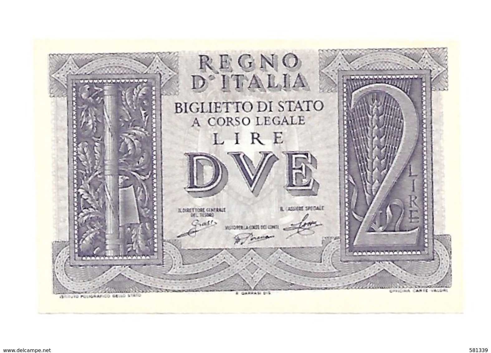 1939  BANCONOTA   Lire 2   REGNO ITALIA  "FASCIO E SPIGHE"   Condizioni Ottime - Italia – 2 Lire