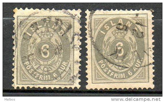 ISLAND  1876  (o)  Y&T N° 7(A) Perf 14x13,5   &   7(B) Perf 12,5 - Used Stamps
