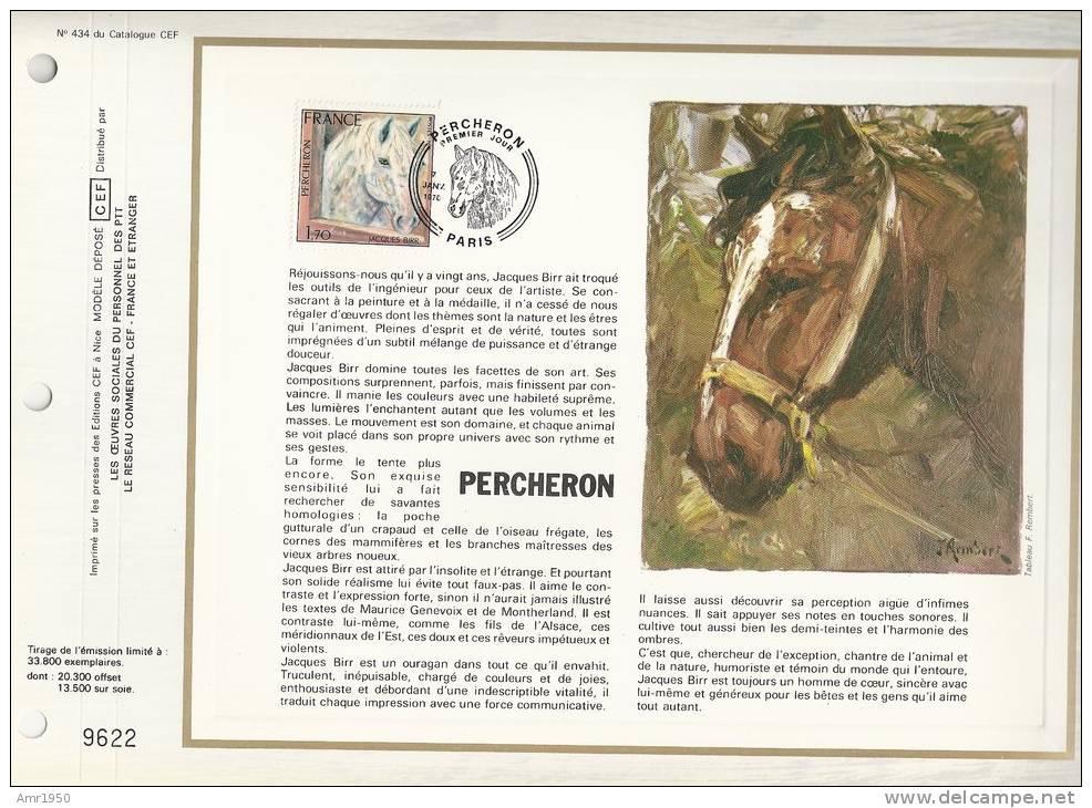 France - CEF 434 - Percheron De Jacques Birr - 1er Jour 7.01.78 Paris - Tableau De F. Rembert - T. 1982 - Lettres & Documents