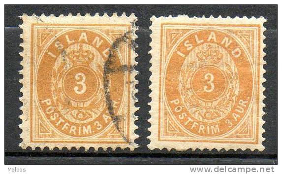 ISLAND  1882  (o)  Y&T N° 12(A) Perf 14x13,5   &   12(B) Perf 12,5 - Usati