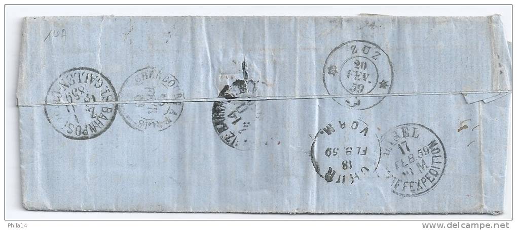 PAIRE N° 14 BLEU NAPOLEON SUR LETTRE / FALAISE POUR LA SUISSE / 15 FEV 1859 - 1849-1876: Période Classique