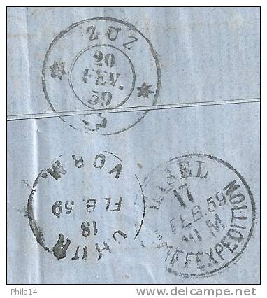 PAIRE N° 14 BLEU NAPOLEON SUR LETTRE / FALAISE POUR LA SUISSE / 15 FEV 1859 - 1849-1876: Période Classique