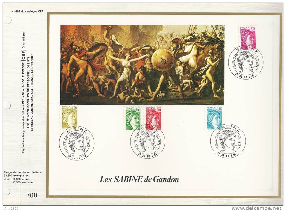 France - CEF 462 - Les SABINE De Gandon - 1er Jour 3.06.78 Paris - T.  1971 - 1972 - 1974 - 1976 - 1978 - Covers & Documents