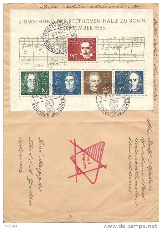 1959 Beethovenblock Auf Brief Mit Sonderstempel KW Ca. 120 Euro - Lettres & Documents