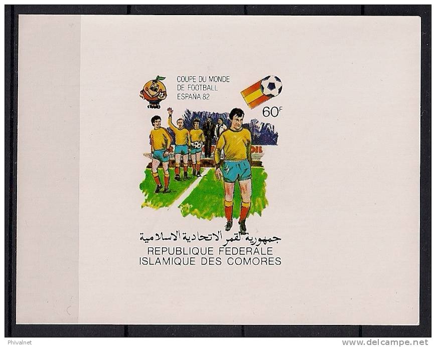 ISLAS COMORES, AÑO 1981, YVERT 332** HOJA BLOQUE SIN DENTAR, FÚTBOL, CAMPEONATOS MUNDIALES ESPAÑA 82 - 1982 – Espagne