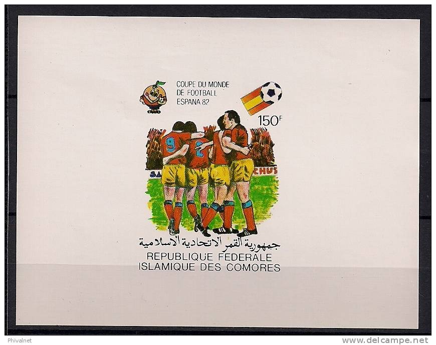 ISLAS COMORES, AÑO 1981, YVERT 336** HOJA BLOQUE SIN DENTAR, FÚTBOL, CAMPEONATOS MUNDIALES ESPAÑA 82 - 1982 – Espagne