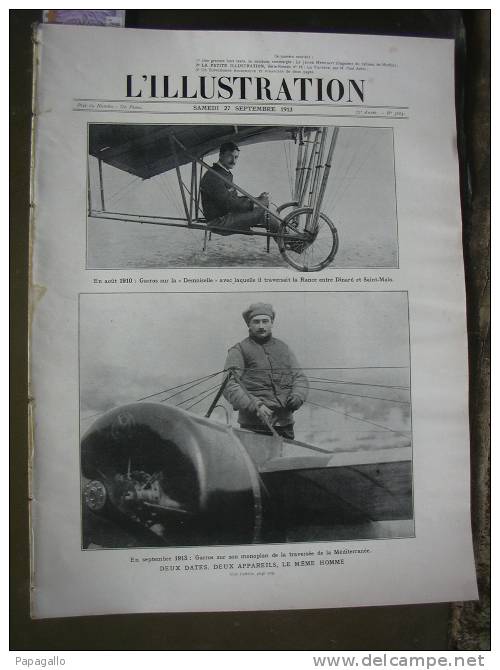 L’ILLUSTRATION 3683 ROLAND GARROS/ PEGOUD/ TOULOUSE/ BORDEAUX  27 Septembre 1913 - L'Illustration