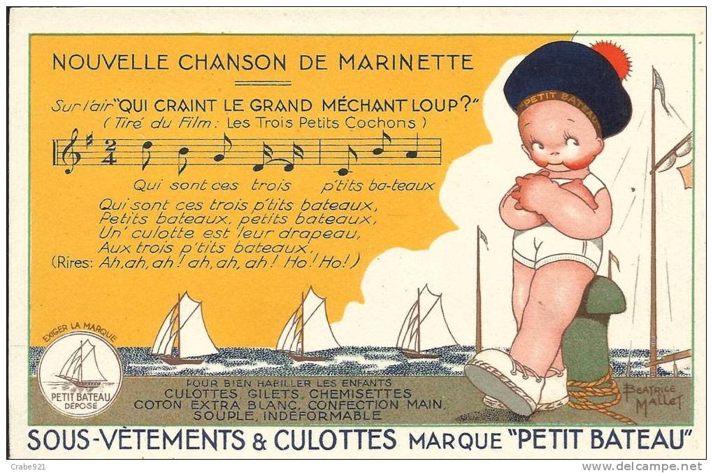 BEATRICE MALLET CHANSON DE MARINETTE  QUI CRAINT LE GRAND MECHANT LOUP  PUBLICITE SOUS VETEMENTS PETIT BATEAU - Mallet, B.