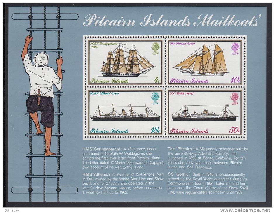 Pitcairn Islands MNH Scott #150a Souvenir Sheet Of 4 Mailboats: Seringapatam, Pitcairn, Athenic, Gothic - Pitcairn