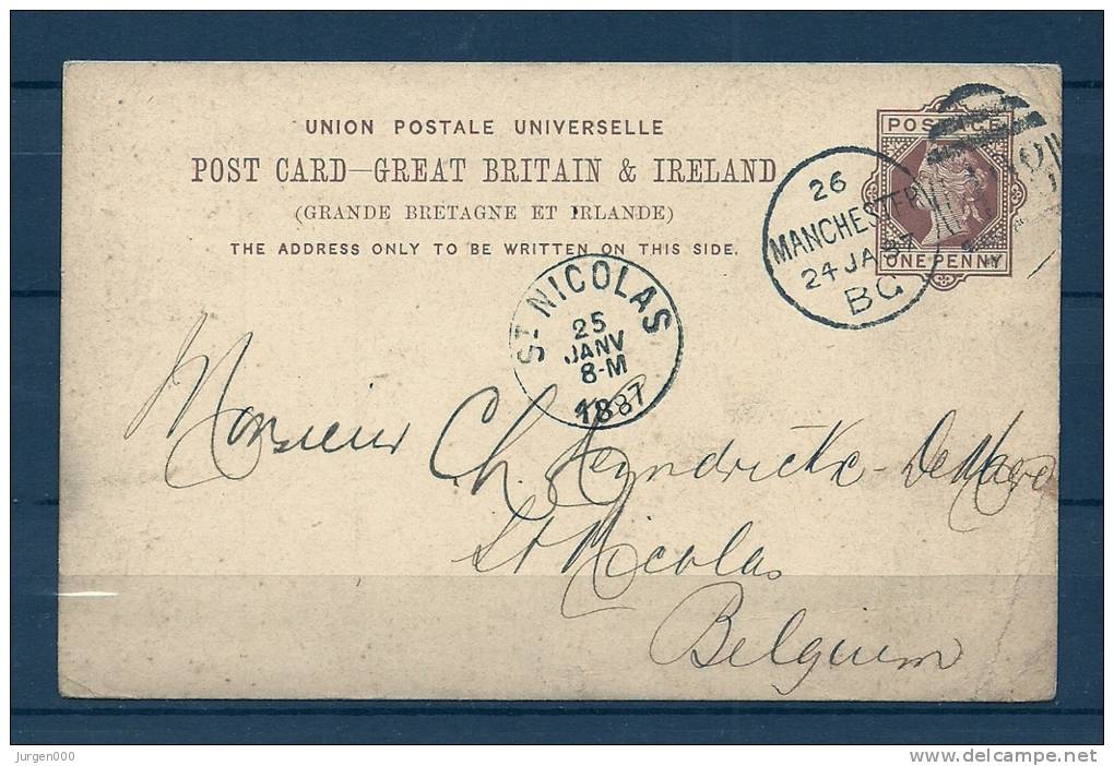 Briefkaart Van Manchester Naar St Nicolas (Belgium) 24/01/1887 (GA5799) - Lettres & Documents