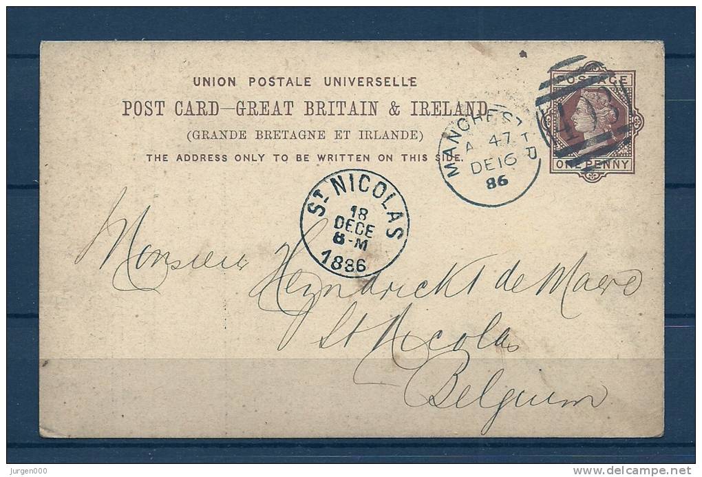 Briefkaart Van Manchester Naar St Nicolas (Belgium) 16/11/1886 (GA5804) - Covers & Documents