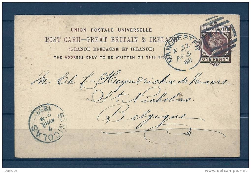 Briefkaart Van Manchester Naar St Nicolas (Belgium) 05/04/1888 (GA5806) - Storia Postale