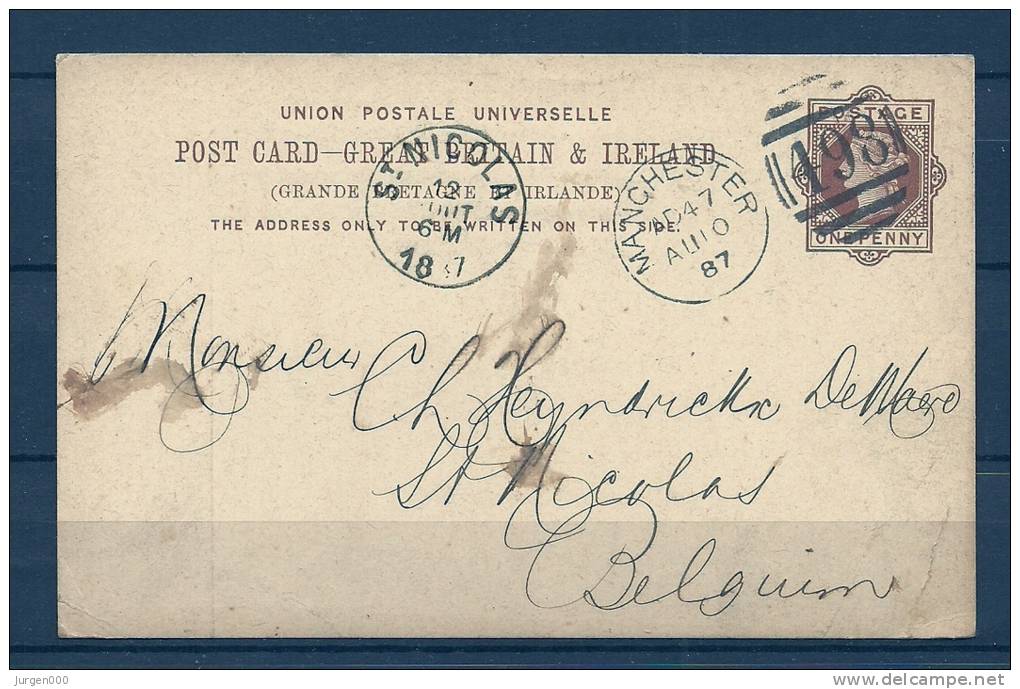 Briefkaart Van Manchester Naar St Nicolas (Belgium)  10/08/1887 (GA5816) - Covers & Documents