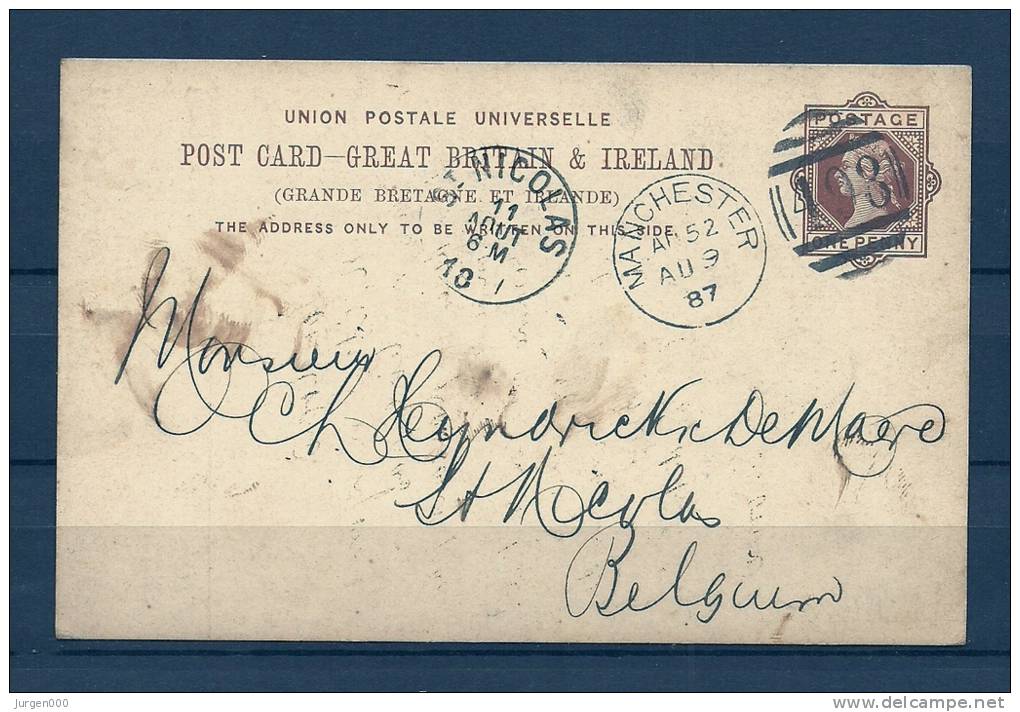 Briefkaart Van Manchester Naar St Nicolas (Belgium)  09/08/1887 (GA5817) - Lettres & Documents
