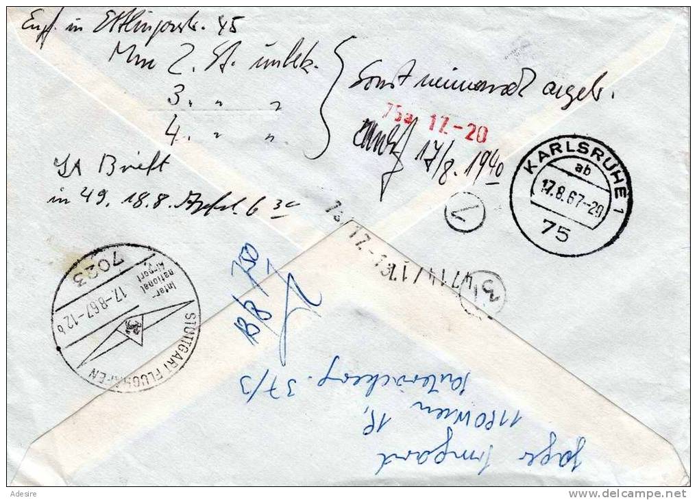 Österr.1967, Express-Brief Mit 4 Fach Frankierung (Ank1183a+1046?+1111+1252), 5 Stempel, Sonderstempel Stuttgart Flugh. - Variétés & Curiosités