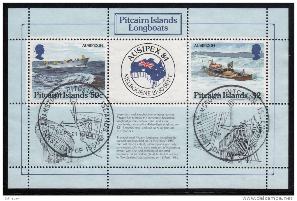 Pitcairn Islands Used Scott #248 Sheet Of 2 Longboats - AUSIPEX 84 - Pitcairn