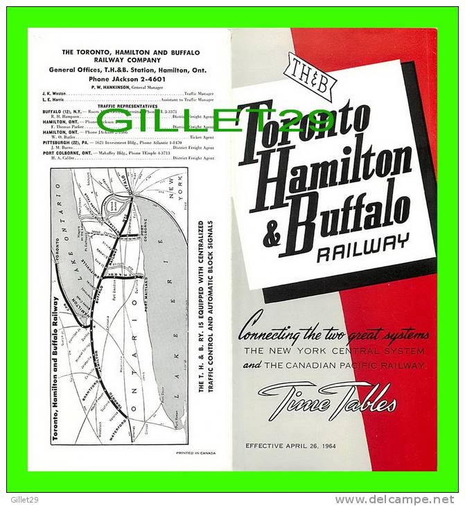 TIMETABLES - SCHEDULES - APRIL 26, 1964 - TORONTO, HAMILTON & BUFFALO RAILWAY - NEW YORK CENTRAL SYSTEM & C.P.R. - - Wereld