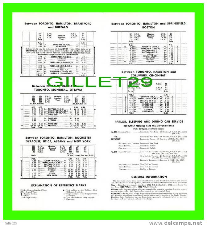 TIMETABLES - SCHEDULES - APRIL 26, 1964 - TORONTO, HAMILTON & BUFFALO RAILWAY - NEW YORK CENTRAL SYSTEM & C.P.R. - - Wereld