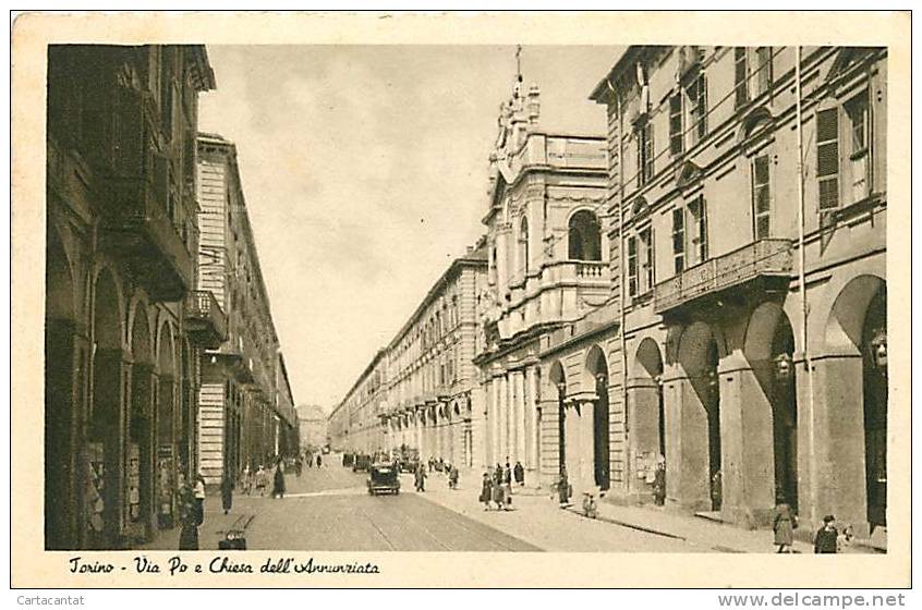 TORINO. VIA PO E LA CHIESA DELL'ANNUNZIATA. CARTOLINA DEL 1940 - Churches