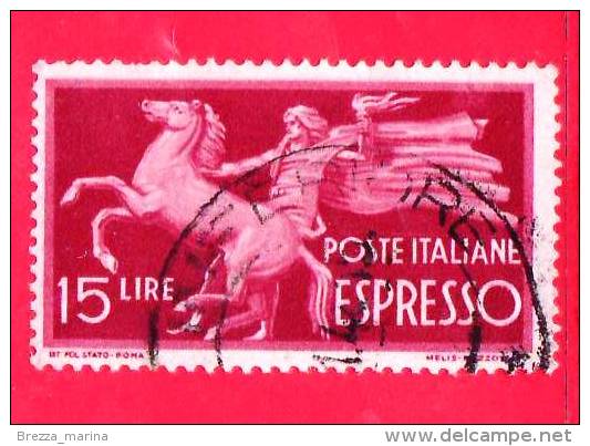 ITALIA - 1945 - USATO - Democratica, ESPRESSO  - 15 L. • Piede Alato • Rosso - Express/pneumatic Mail