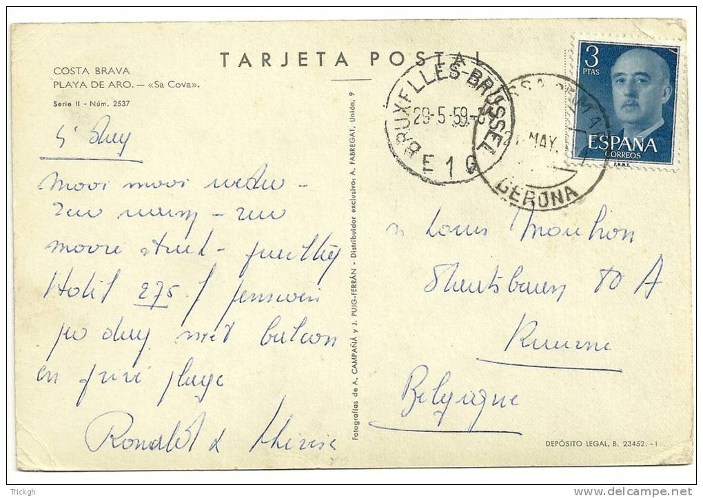 Espana 1959 Tossa De Mar Gerona &gt;&gt; Belgique Kuurne - Lettres & Documents