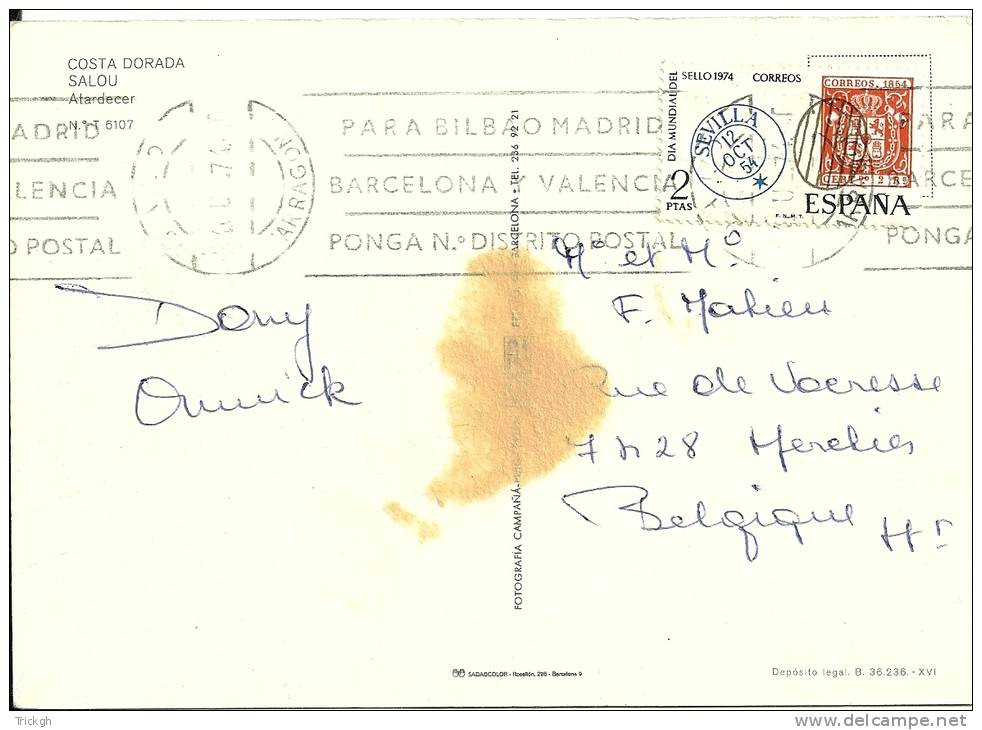 Espana 1974 Salou Tarragona &gt;&gt; Belgique Herchies - Lettres & Documents