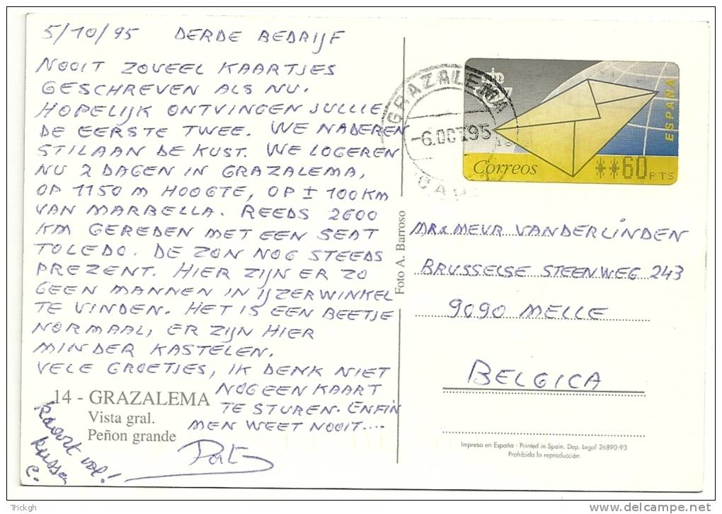 Espana Machine 1995 Grazalema Cadiz &gt;&gt; Belgique Melle - Lettres & Documents